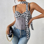 Leopard Print Vest Top Halter Scarf Boning Corset