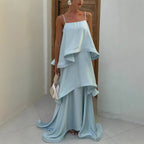 Spring Summer Satin Sling Multi Layer Dress Casual Loose Vacation Dress