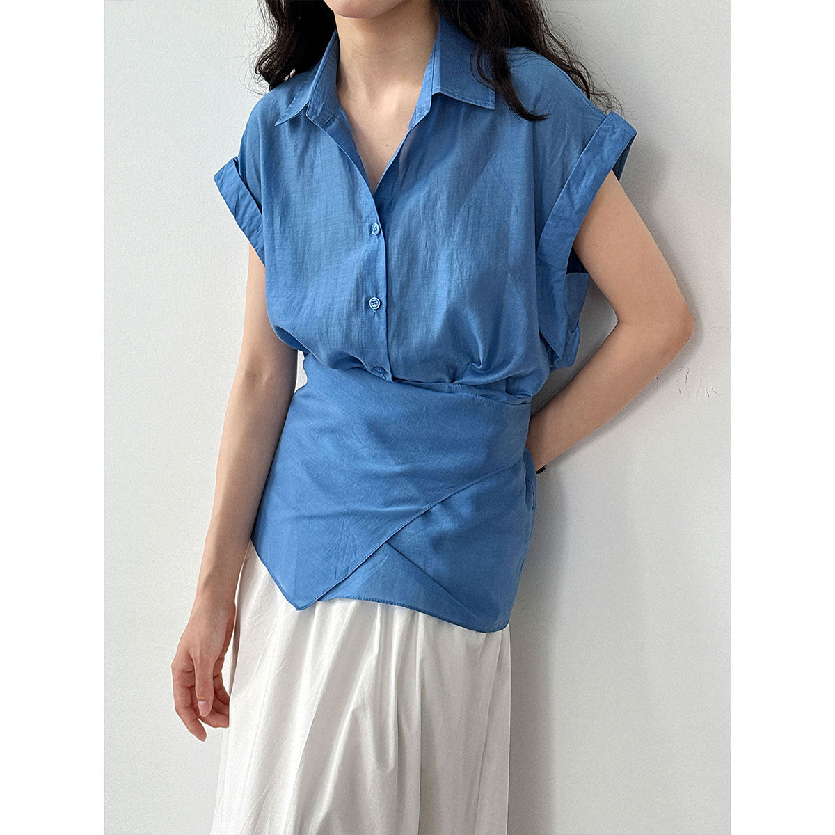 French Lace-Up Waist Detail Shirt