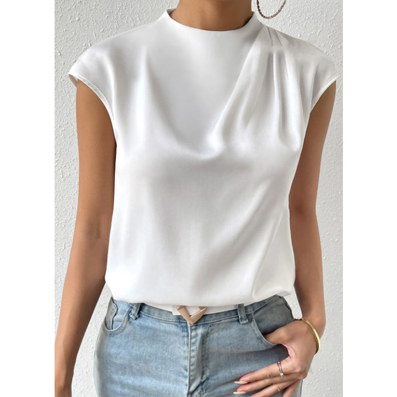 Women's Satin Short Sleeve Round Neck Top