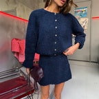 Women's Fall Winter Women Fashionable Elegant Warm Plush Sweater Cardigan Skirt Set