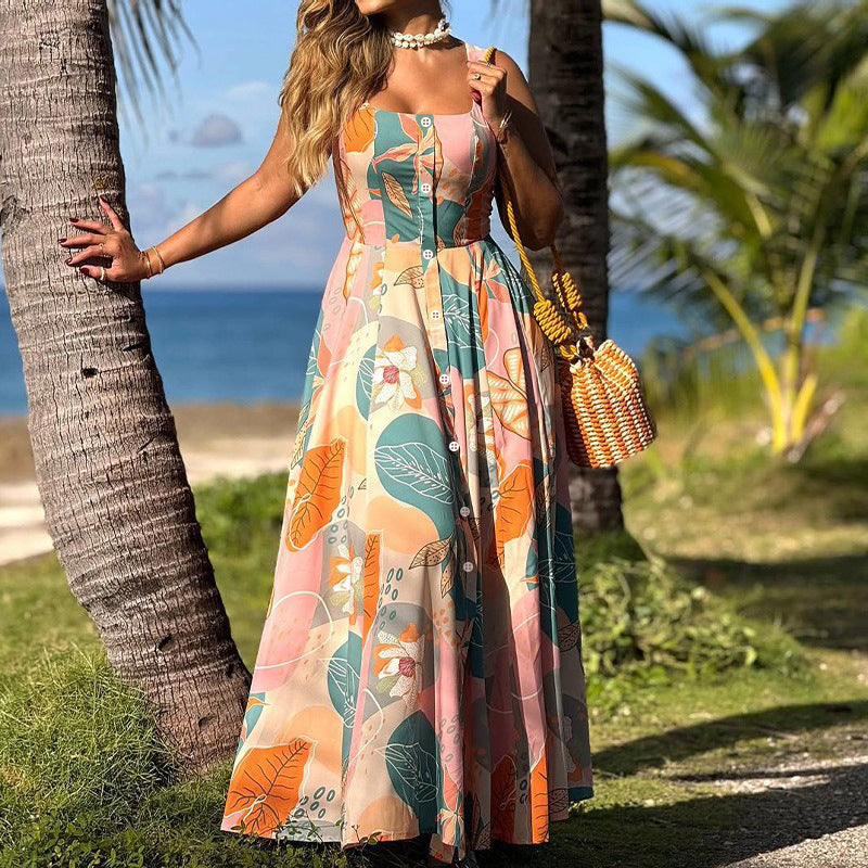 Summer Printed Spaghetti Straps Dress