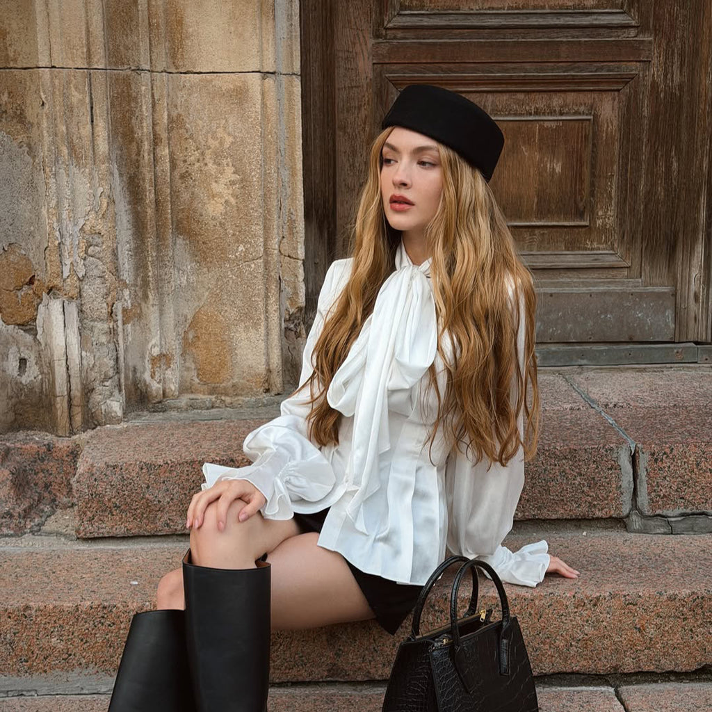 Women's Bowknot Pleated Shirt