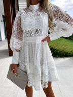 Women's Lace Mock-Neck Lantern-Sleeve Mini Dress