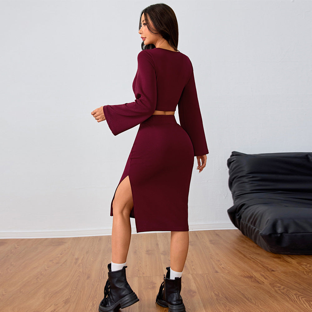 Women's Wine Red Two-Piece Top Set