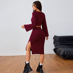 Women's Wine Red Two-Piece Top Set