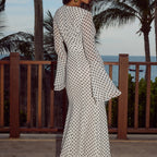 Deep V Plunge Floral Print Slit Maxi Dress Bell Sleeve Tight