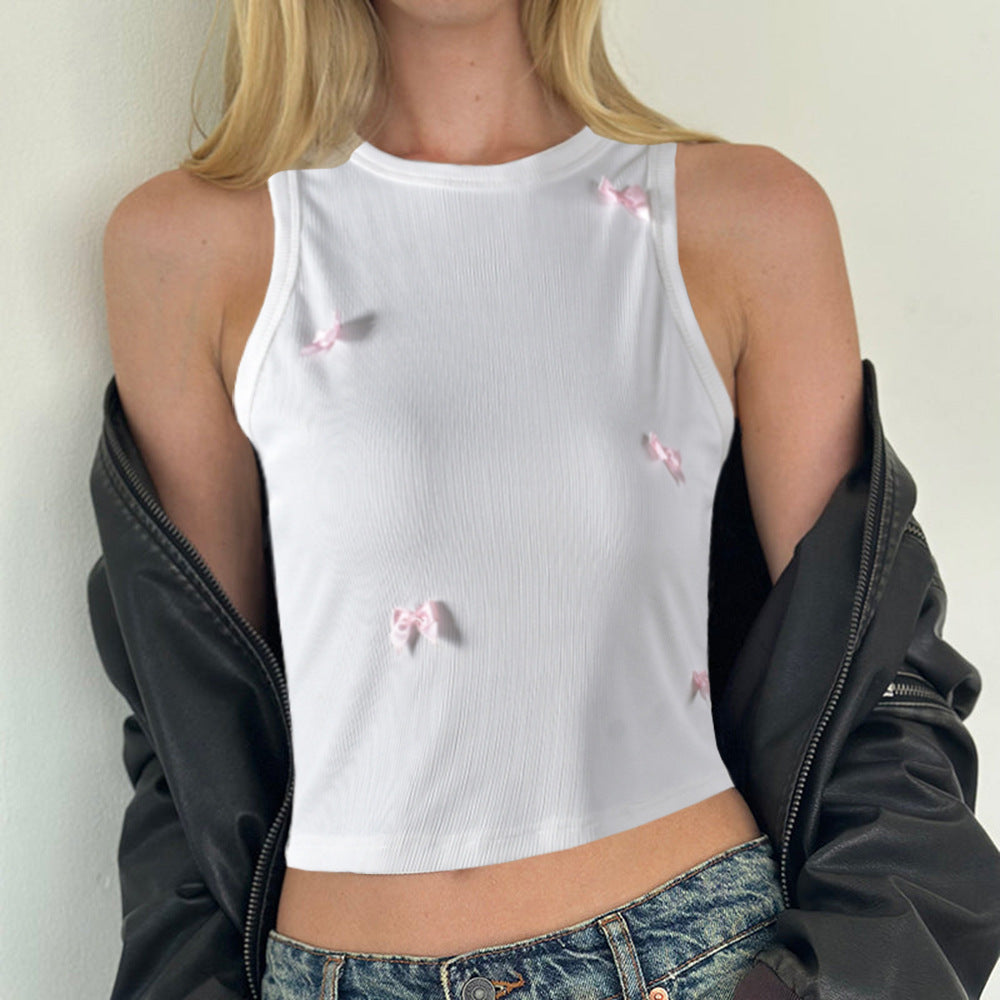 Women Clothing round Neck Cropped Bow Sexy Vest Women Sling