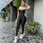 Women's Strapless Ruched Backless Jumpsuit