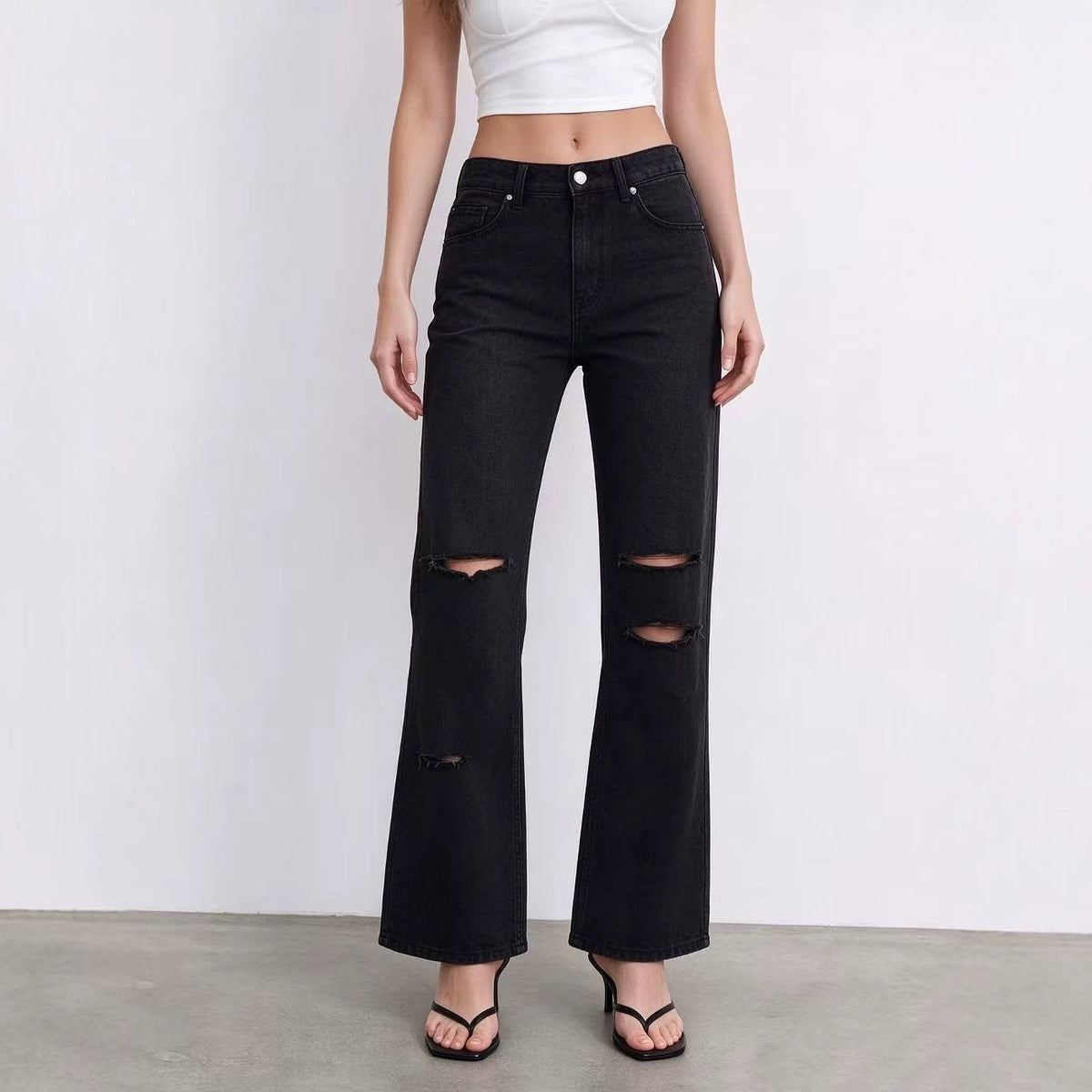 Women's Studded Black Straight-Leg Jeans
