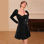 Women's Wine Red Velvet Ruched V-Neck Dress