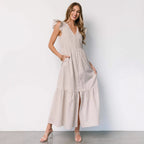 Striped Bohemian V-Neck Maxi Dress