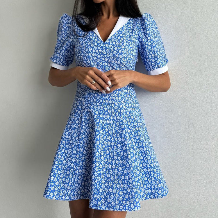 A line Short Sleeve Dress Polo Collar
