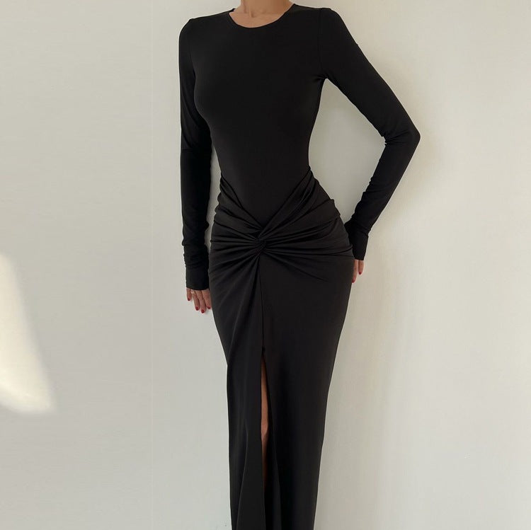 Women's Twisted Long-Sleeve Split Maxi Dress