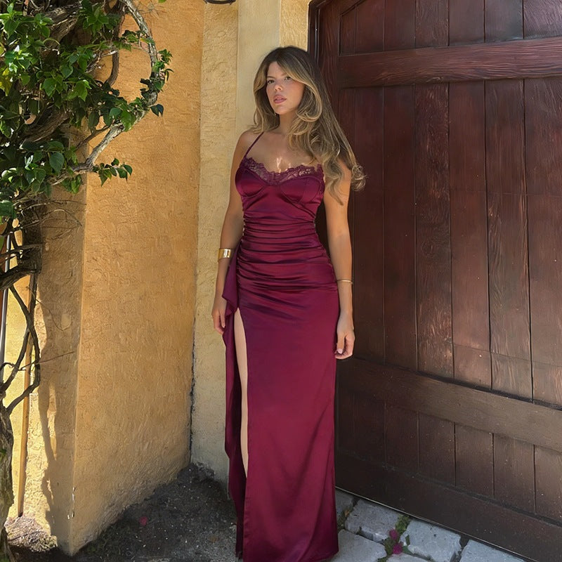 Women's Satin Cami High Slit Bodycon Maxi Dress