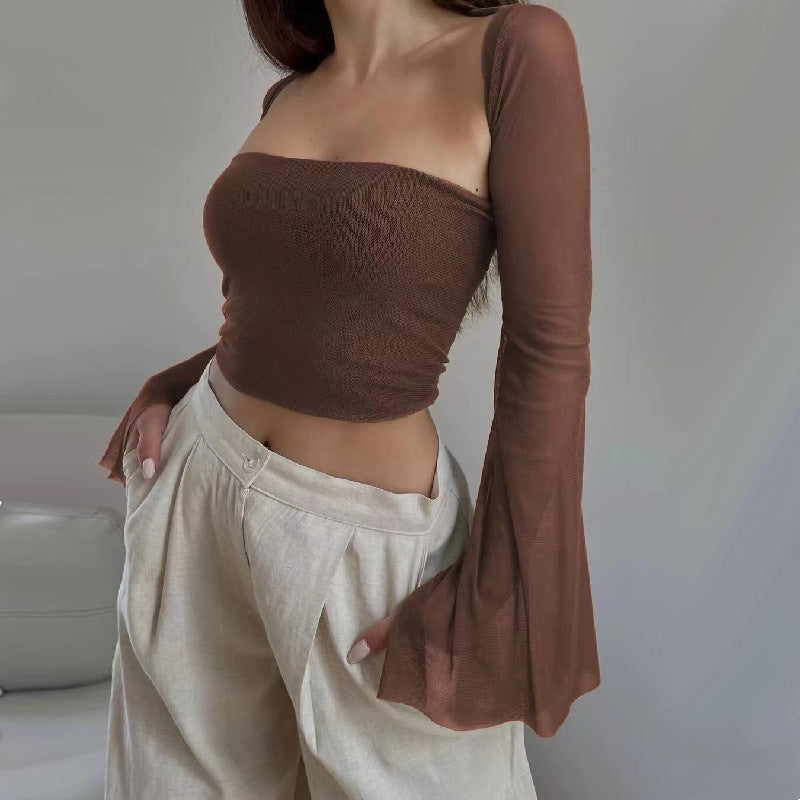 Women's Fall Women Clothing Sexy Sexy Two Piece Set Slim Tube Top Waistcoat Long Sleeve Top