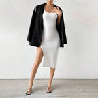 Women's Spaghetti Strap Side Slit Bodycon Midi Dress