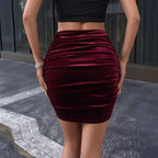 Women's Autumn Winter Velvet High Waist Short Skirt Pleated Ruffled Slim Fit All Matching Hip Skirt