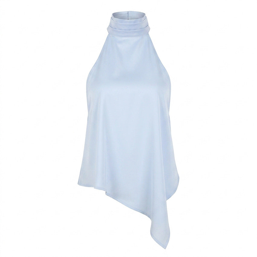 Women's Satin Halter Asymmetric Top