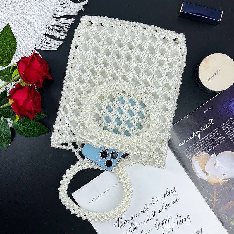 Women's Pearl Beaded Woven Handbag