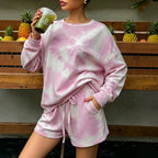 Women's Tie-Dye Long-Sleeve Top & Shorts Lounge Set