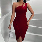 Women's Velvet One-Shoulder Bodycon Dress
