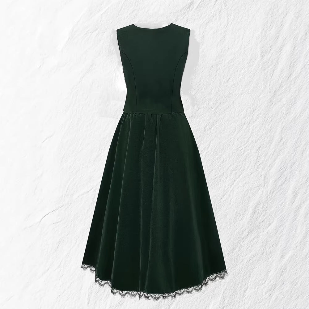 Spring Summer Women Clothing Wild Elf Vintage Vest Lace Skirt Set