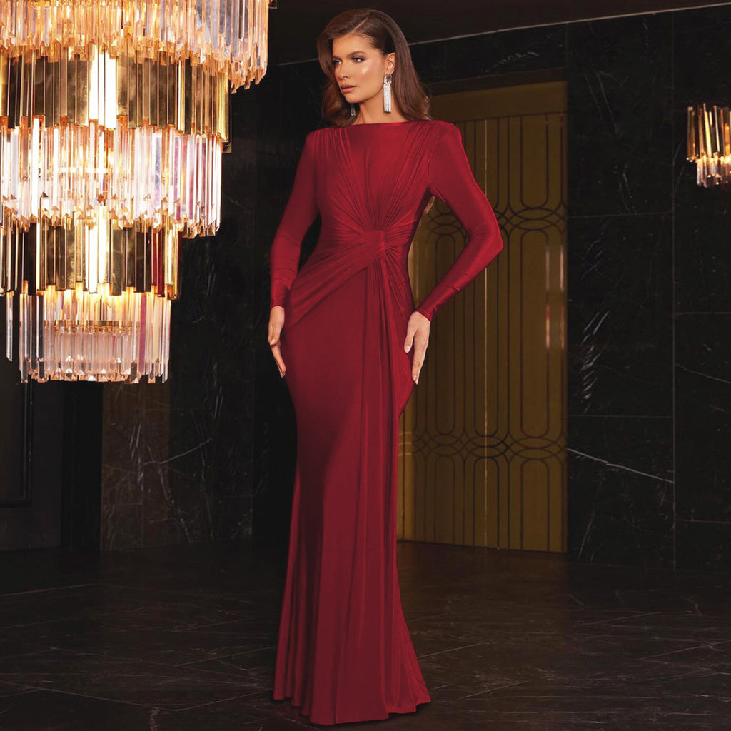 Women's Evening Dress Autumn Slim Fit Round Neck Long Sleeves Dress