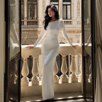 Women's Solid Color Diagonal Collar Long Sleeve Slit Dress