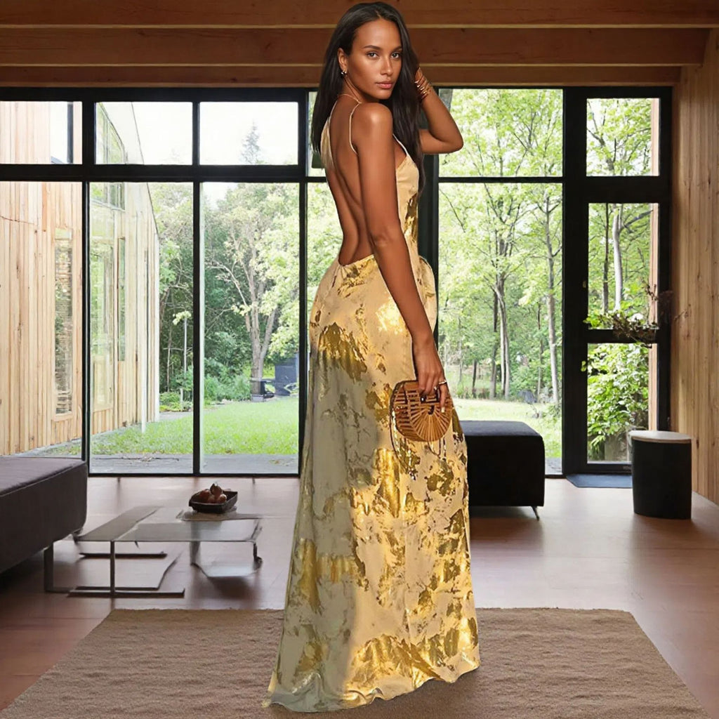 Summer Backless Bronzing Sling Dress