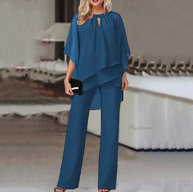 Solid Color Loose Casual Irregular Asymmetric Suit Set