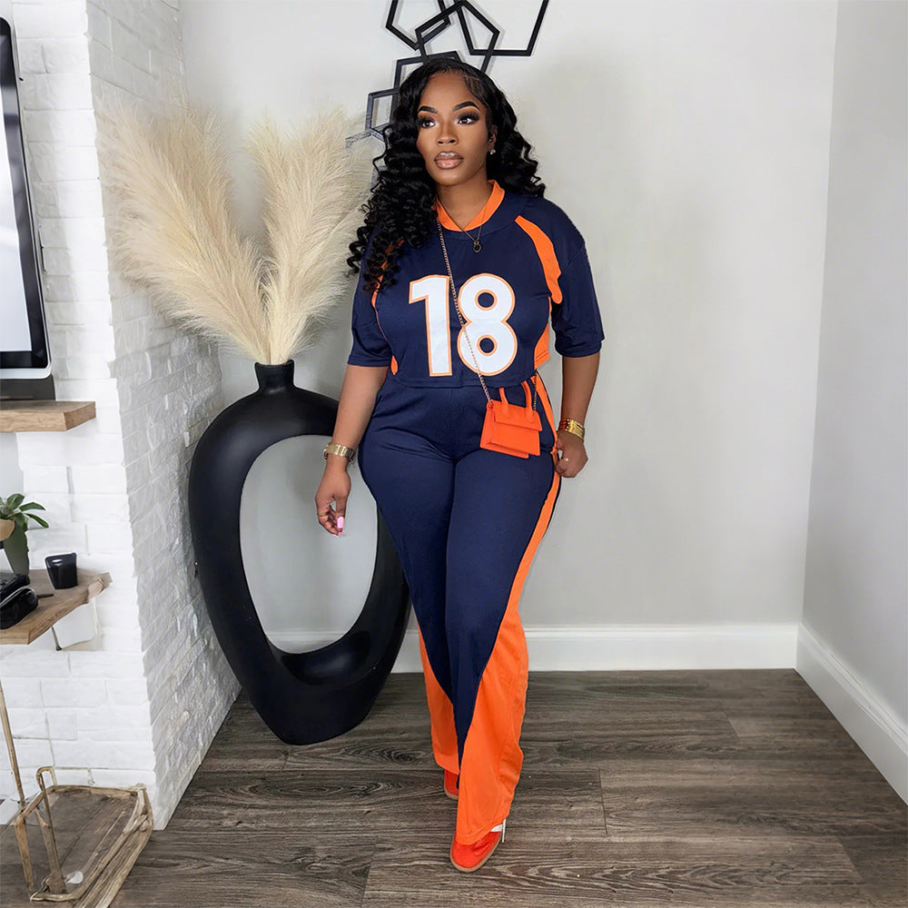 Women's Half Sleeve Top With Slim Fit Trousers Casual Two Piece Set