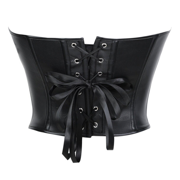 Black Leather Lace-Up Corset Top