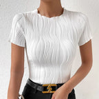 Women's Sleeve Round Neck Slim Slimming Solid Color T-Shirt Elegant