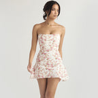 Women's Tube Top Backless Short Dress Decoration Floral French