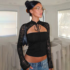 Women's Lace-Detail Cropped Long-Sleeve Top