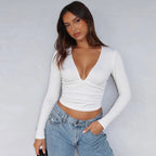 Women's Ruched V-Neck Long Sleeve Top