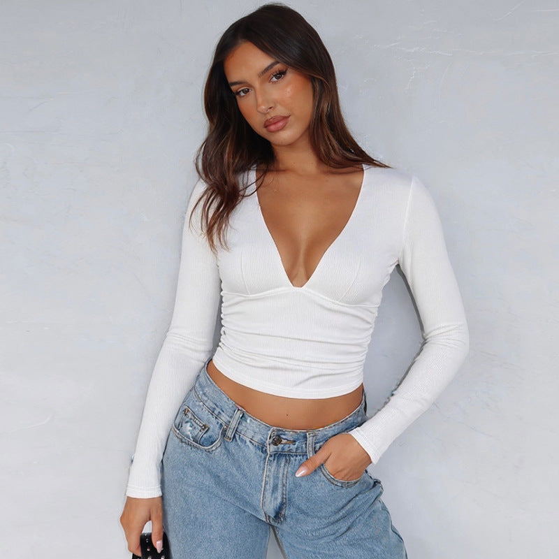 Women's Ruched V-Neck Long Sleeve Top