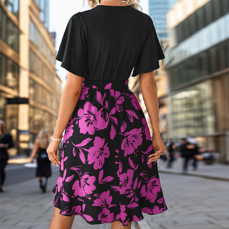 Women's Ruffle-Trim Floral V-Neck Flutter-Sleeve Dress