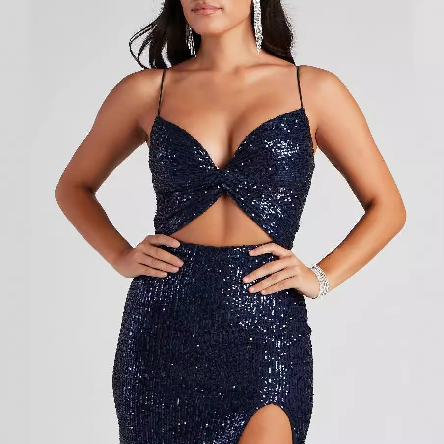 Women's Beaded Sequin V-Neck Cocktail Dress