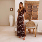 Women's Polka Dot Printed Bell Sleeve Maxi Dress