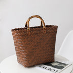 Women's Straw Tote Bag With Scarf