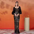 Women's Senior Long Sleeve Square Neck Sheath Sequined Cocktail Dress
