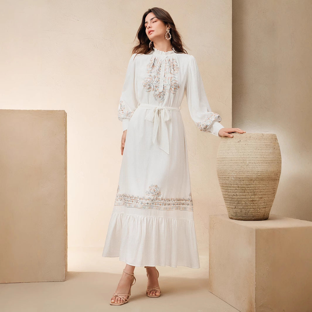 Elegant Embroidered High-Waist Dress
