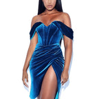 V-Neck Corset Ruched Split Bodycon Knee Dress