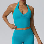 Women's Halter Yoga Vest Women Chest Pad Deep V Plunge Beauty Back High Elastic Breathability Sports Fitness Backless Top