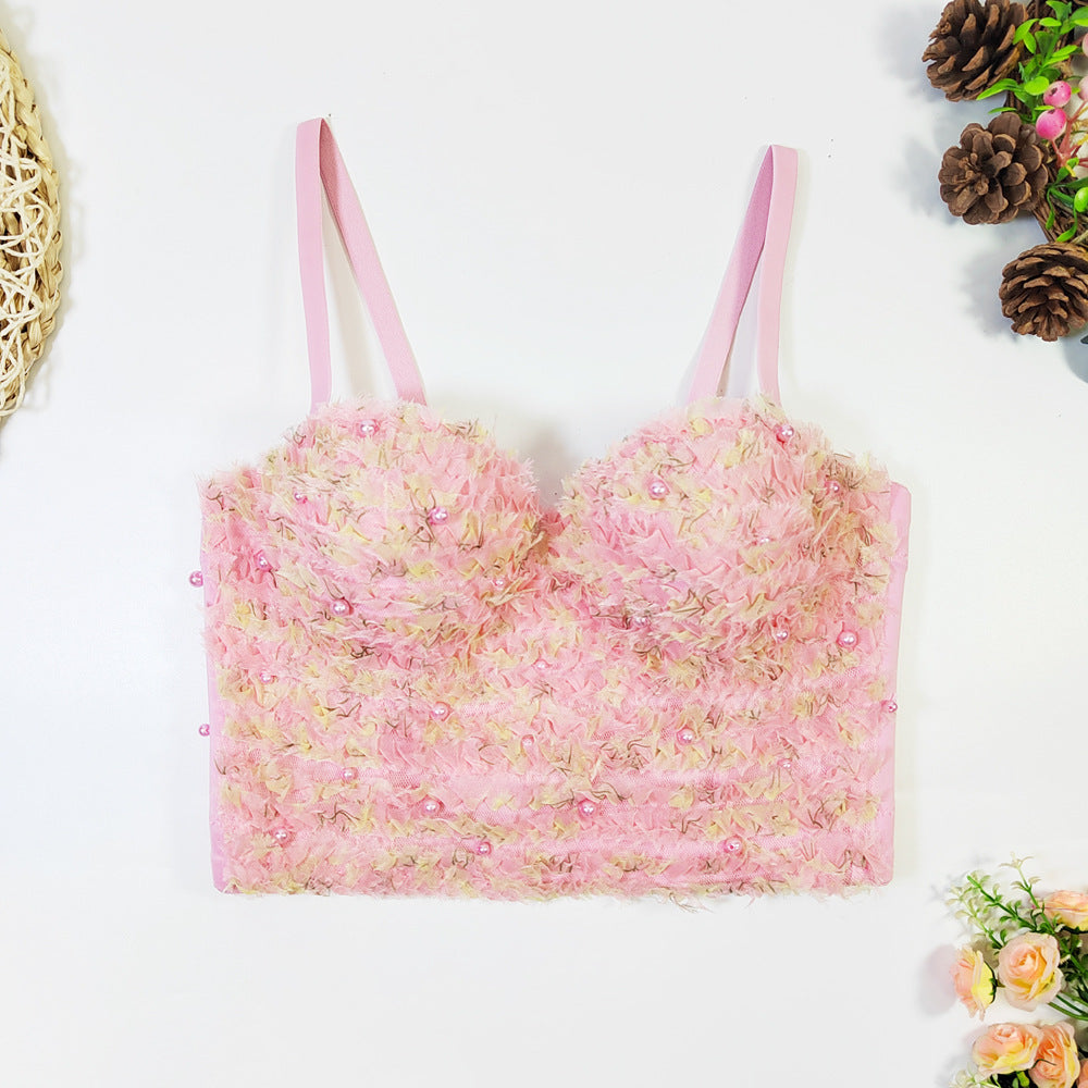 's Sweet Cute Light Luxury Boning Corset Bra Chest Pad Short
