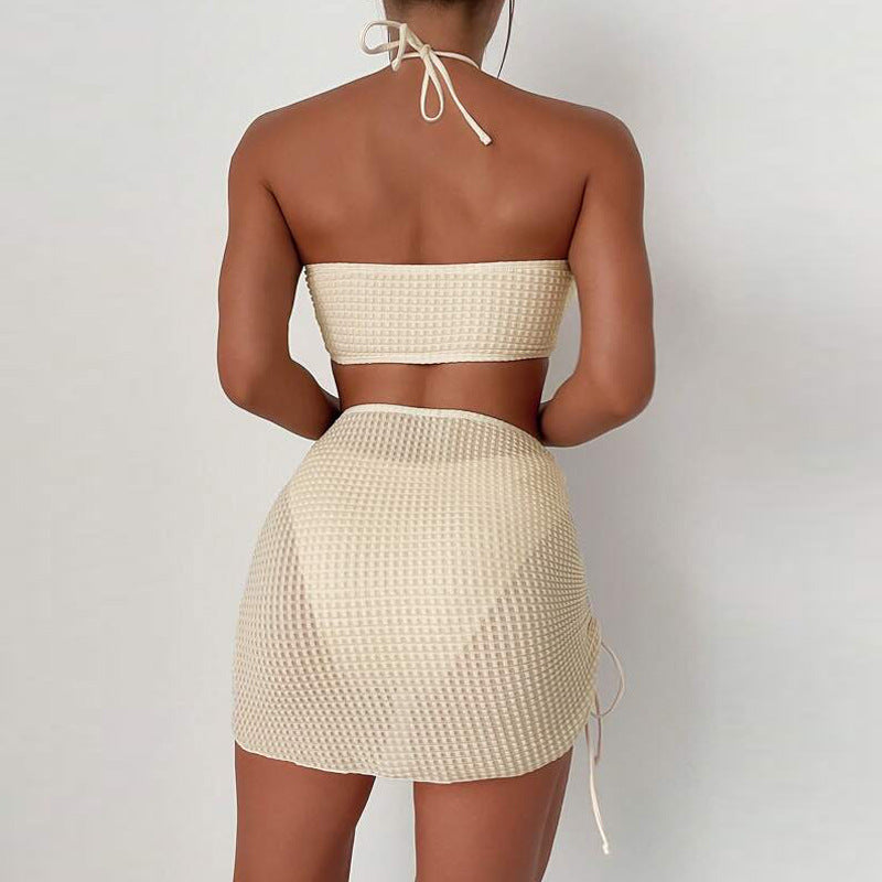 Drawstring Backless Bikini Swimwear