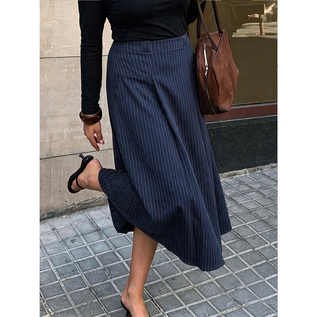 Plus Size Women Clothes Striped Skirt High Waist Drooping Large Swing