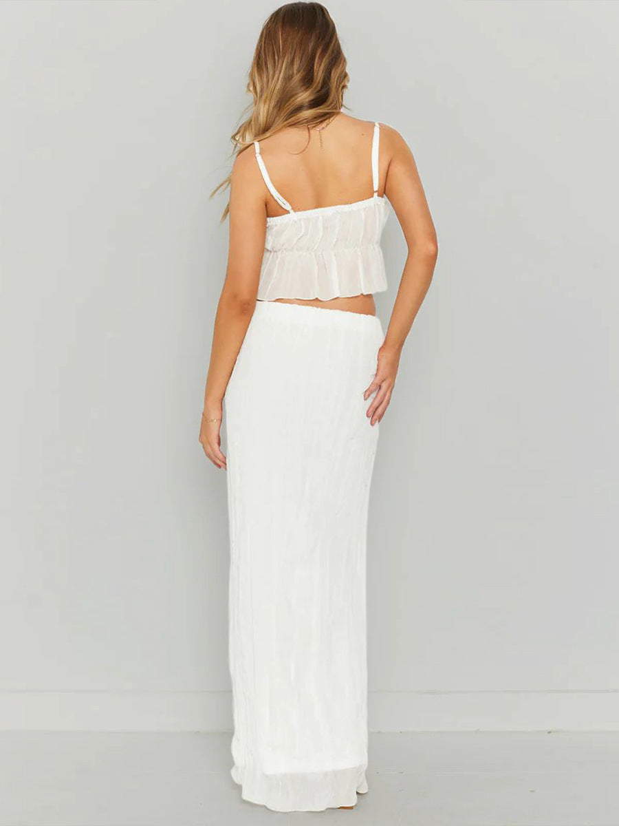 Women's Elegant Chiffon Suspender Coordinated Two-Piece Set